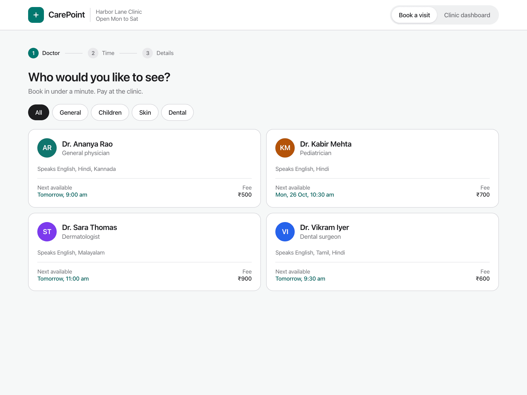 CarePoint, a clinic booking web app sample build