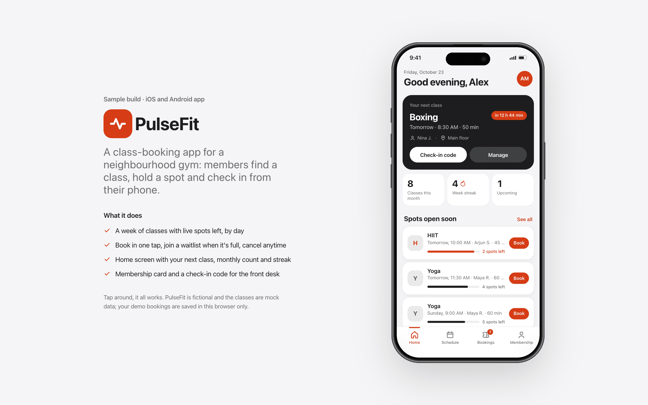Screenshot of the PulseFit sample build